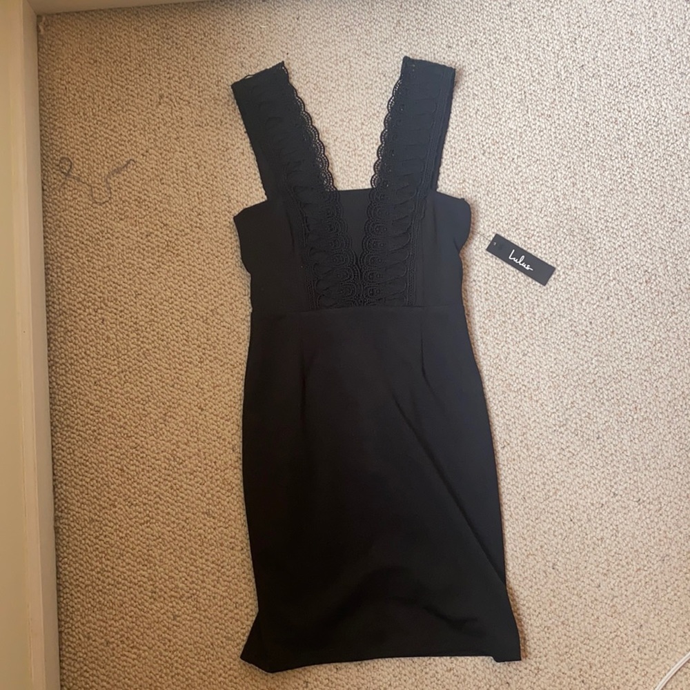 Lulu's Black Bodycon Dress with Detailing